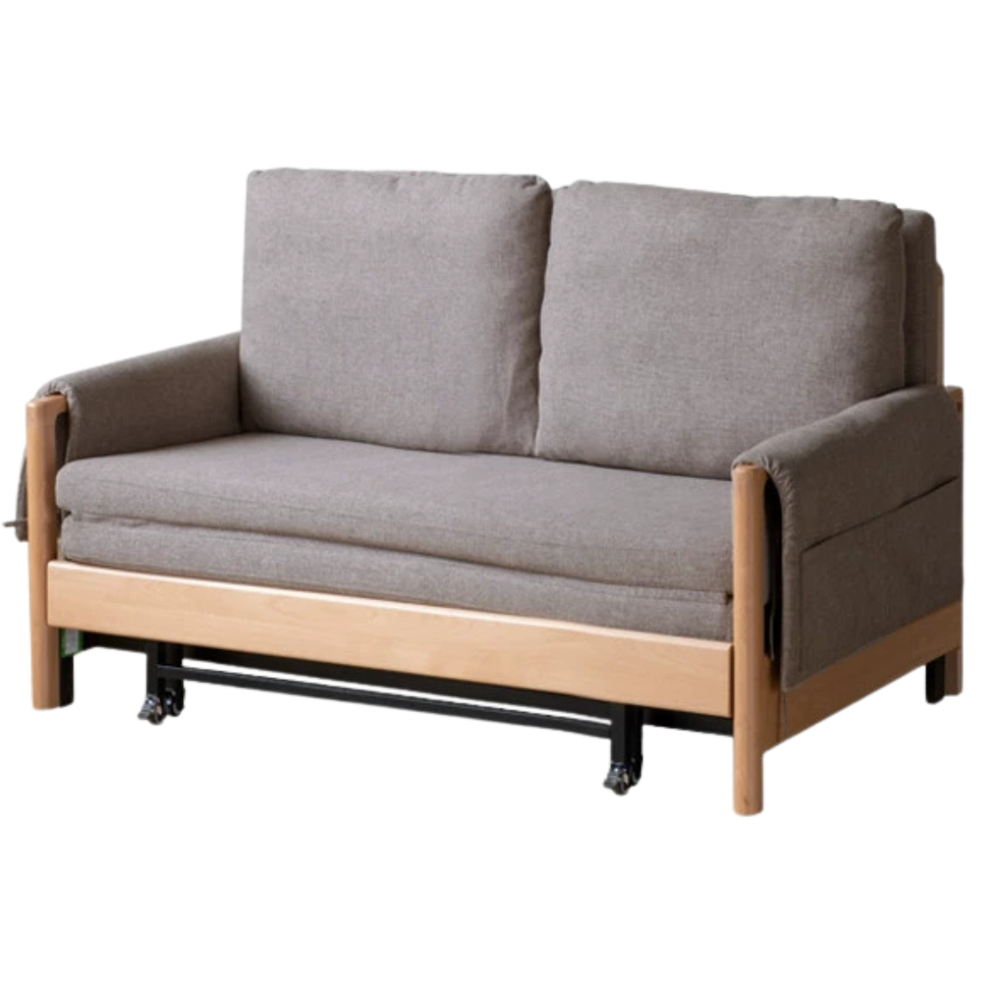 Modern Beech Solid Wood Sofa Bed - Convertible Sleeper for Small Spaces, Guest Room & Studio Apartments