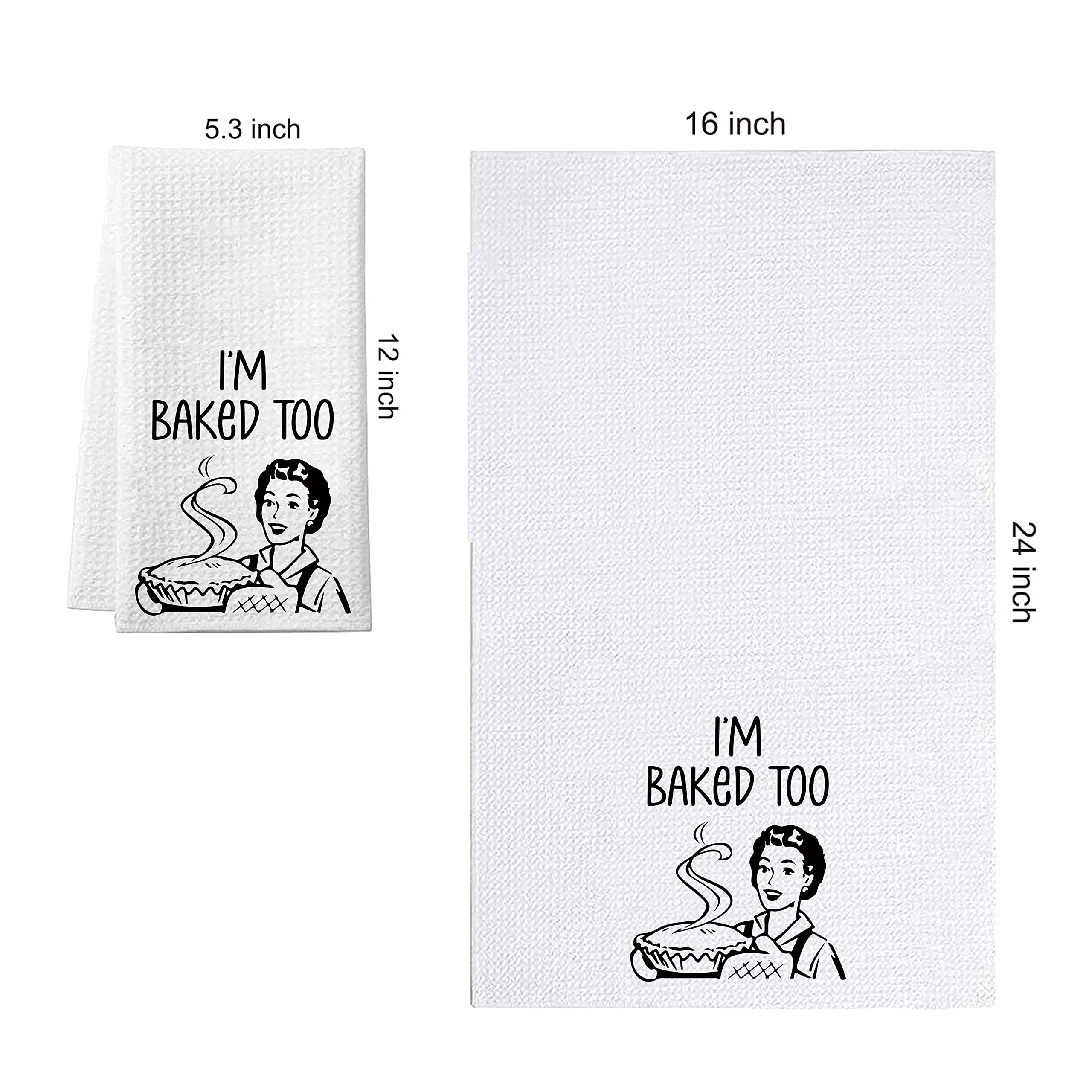 XIKAINUO I'm Baked Too - Premium Waffle Weave Cotton Kitchen Towels Set | Absorbent Dish Towels & Hand Towels for Kitchen, Hostess Gifts | Perfect for Cooking, Baking, Holiday Decor & New Home Gifts (Christmas, Mother's Day, Housewarming)
