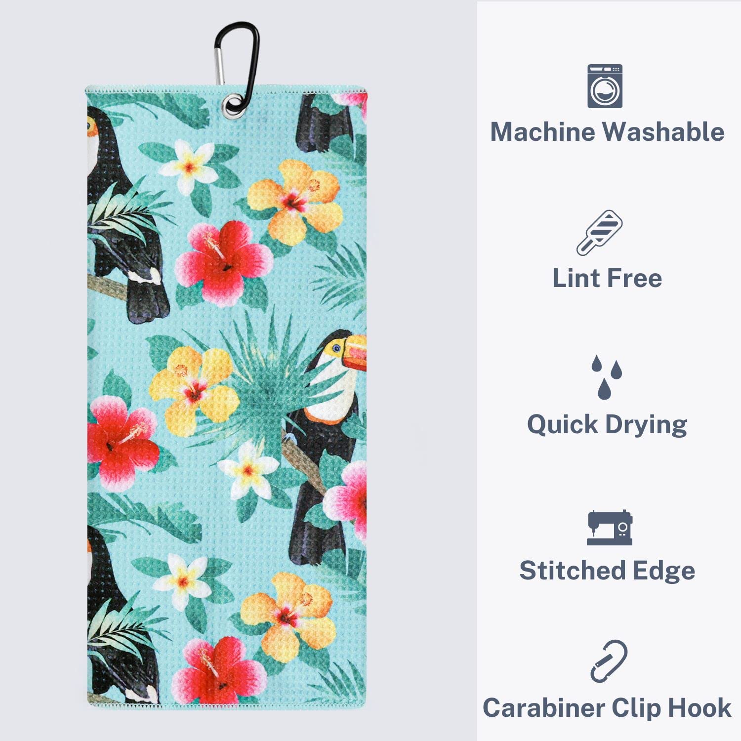 Premium Golf Towel Set of 2 - Microfiber Waffle & Ball Towels for Men & Women - Durable Golf Accessories for Golf Bags - Tropical Toucan Bird Design - Perfect Golf Gifts for Players - Ideal for Course Play, Practice & Club Cleaning