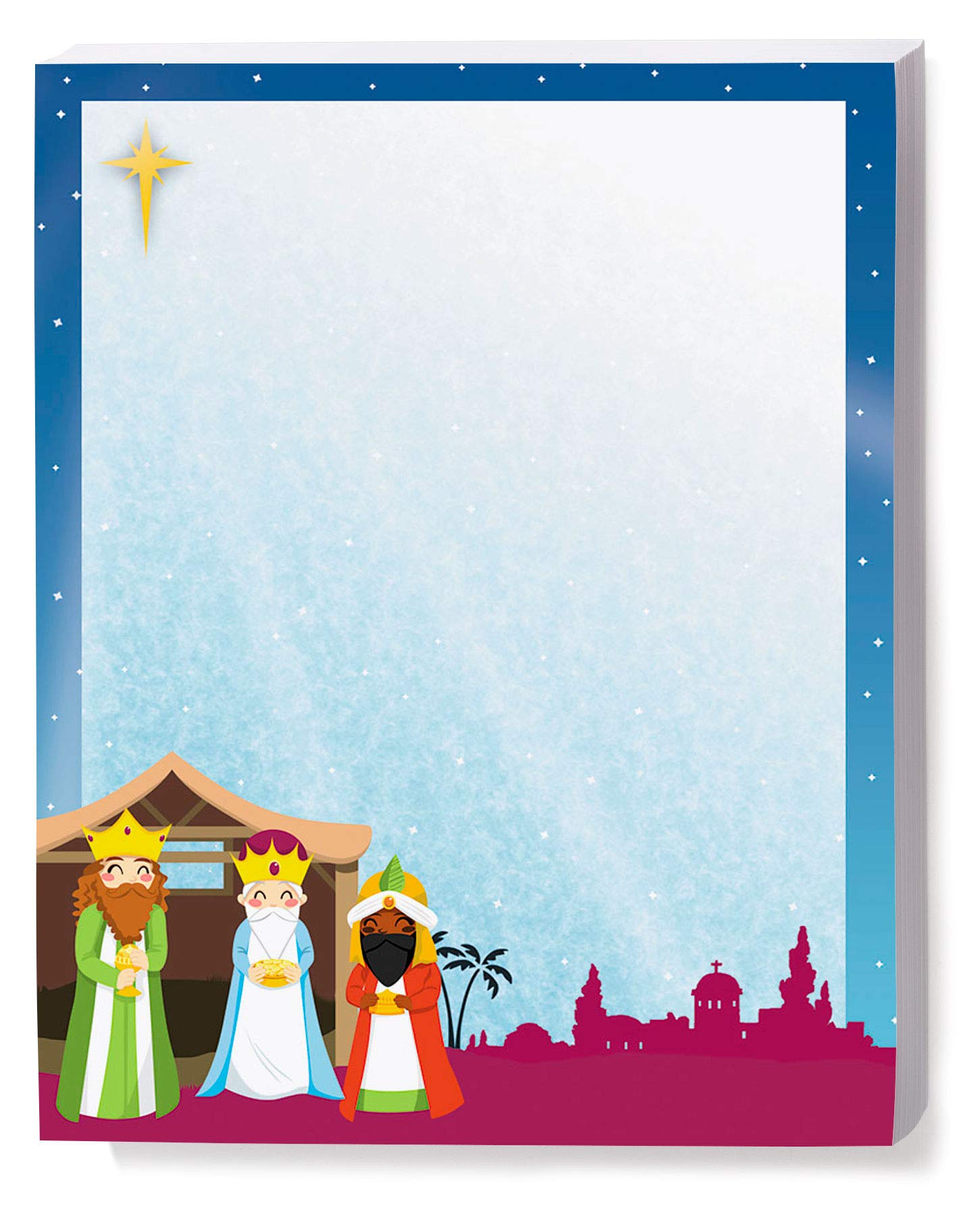 Premium Christmas Holiday Stationery Set - Wisemen's Journey Winter Theme Border Paper & Letterhead (8.5 x 11, 100 Sheets) Elegant Decorative Writing Paper for Festive Cards, Seasonal Letters & Holiday Office Use