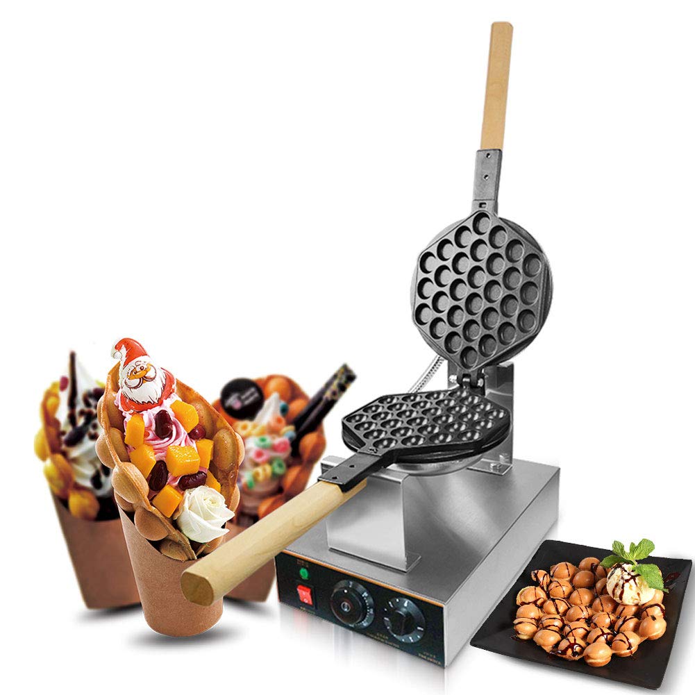 Aprilhp Commercial Bubble Waffle Maker - Electric Hong Kong Egg Waffle Iron with Non-Stick Coating & Stainless Steel Body, Manual Thermostat (110-220V, 1.4kW) - Perfect for Home Kitchens, Cafes, and Street Food Businesses | Make Authentic Egg Puffs, Bubble Waffles, and Dessert Creations
