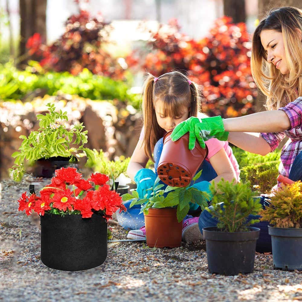 5 Pack 10 Gallon Heavy Duty Grow Bags - Thickened Nonwoven Fabric Plant Pots with Handles for Vegetables, Flowers, Fruits & Plants (Black) - Ideal for Indoor/Outdoor Gardening, Urban Farming & Container Planting