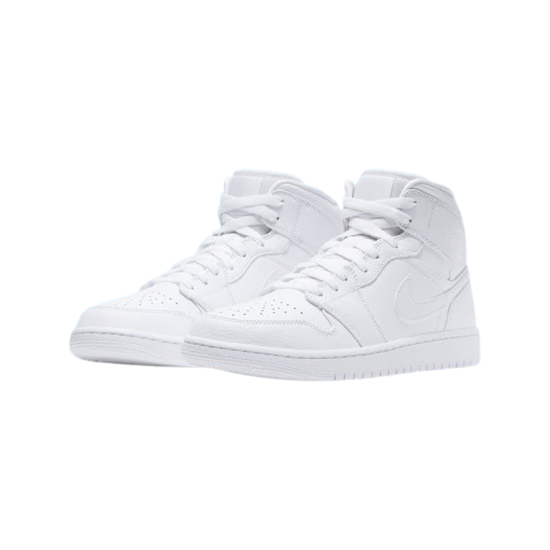 Air Jordan 1 Mid Triple White Sneakers - Men's Basketball Shoes for Casual Wear & Street Style | Perfect for Everyday Fashion & Sports Enthusiasts