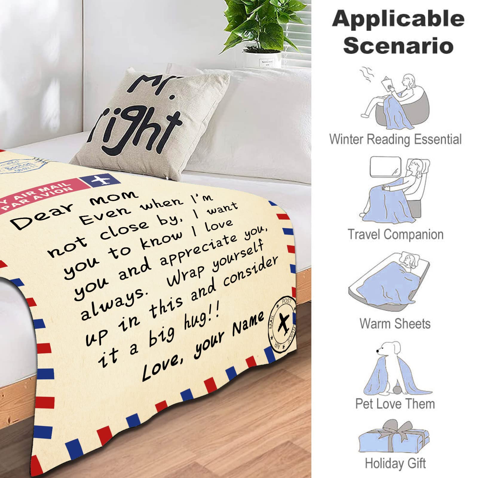 **Personalized Custom Blanket for Mom - Heartwarming Gift from Daughter or Son - Soft Letter Throw Blanket for Couch, Bed & Sofa - Perfect for Mother's Day, Birthday & Cozy Family Moments**