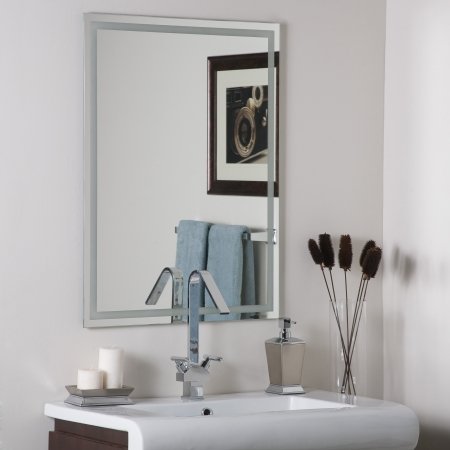 SSM13 Houston Super Modern Frameless Wall Mirror - Etched/Clear Glass for Bathroom, Bedroom & Living Room Decor