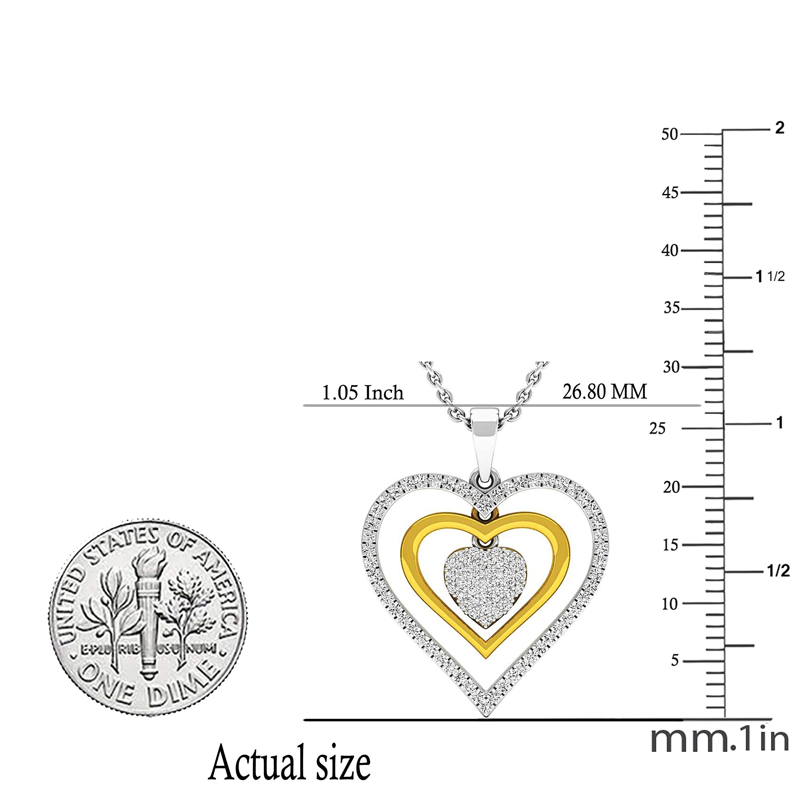 0.45 Cttw 10K White & Yellow Gold Triple Heart Diamond Pendant for Women - Elegant Necklace Gift for Anniversary, Valentine's Day & Special Occasions