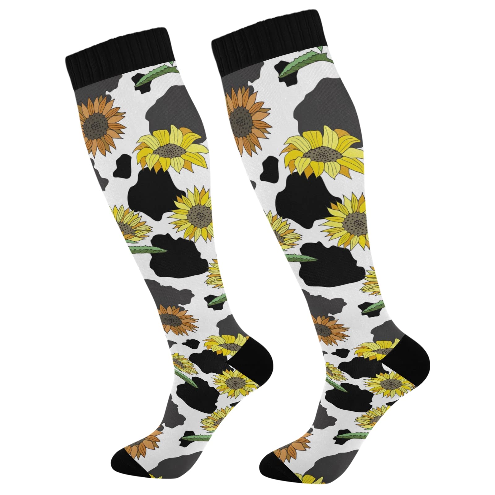 Skull Flower Rose Compression Socks for Women & Men - Best Circulation Support Knee High Socks for Sports, Walking & Running - Comfortable Crew Socks for Workout, Travel & Daily Wear