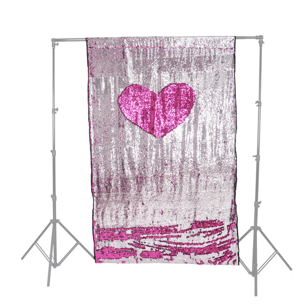 Rosy Pink & Silver Blue Sequin Wedding Photo Backdrop with Stand - Elegant Party Decor for Bridal Showers, Receptions & Anniversary Celebrations