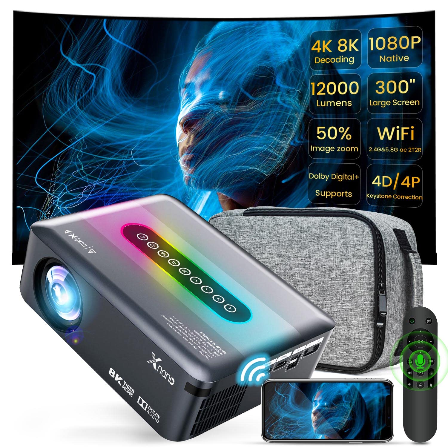 4K Native 1080P Projector - 12000 Lumens 300