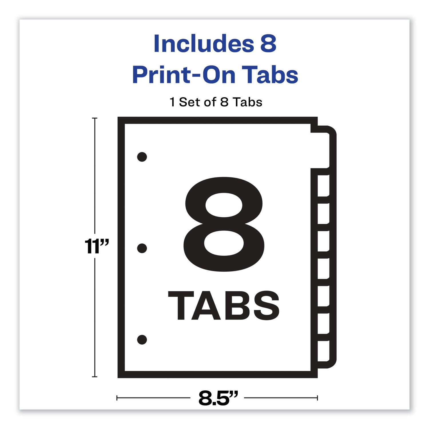 Avery® Customizable 3 Hole Punched Dividers - 8 Tab, 11 x 8.5 Inches, White (1 Set) - Perfect for Office Organization, School Binders & Document Filing Systems