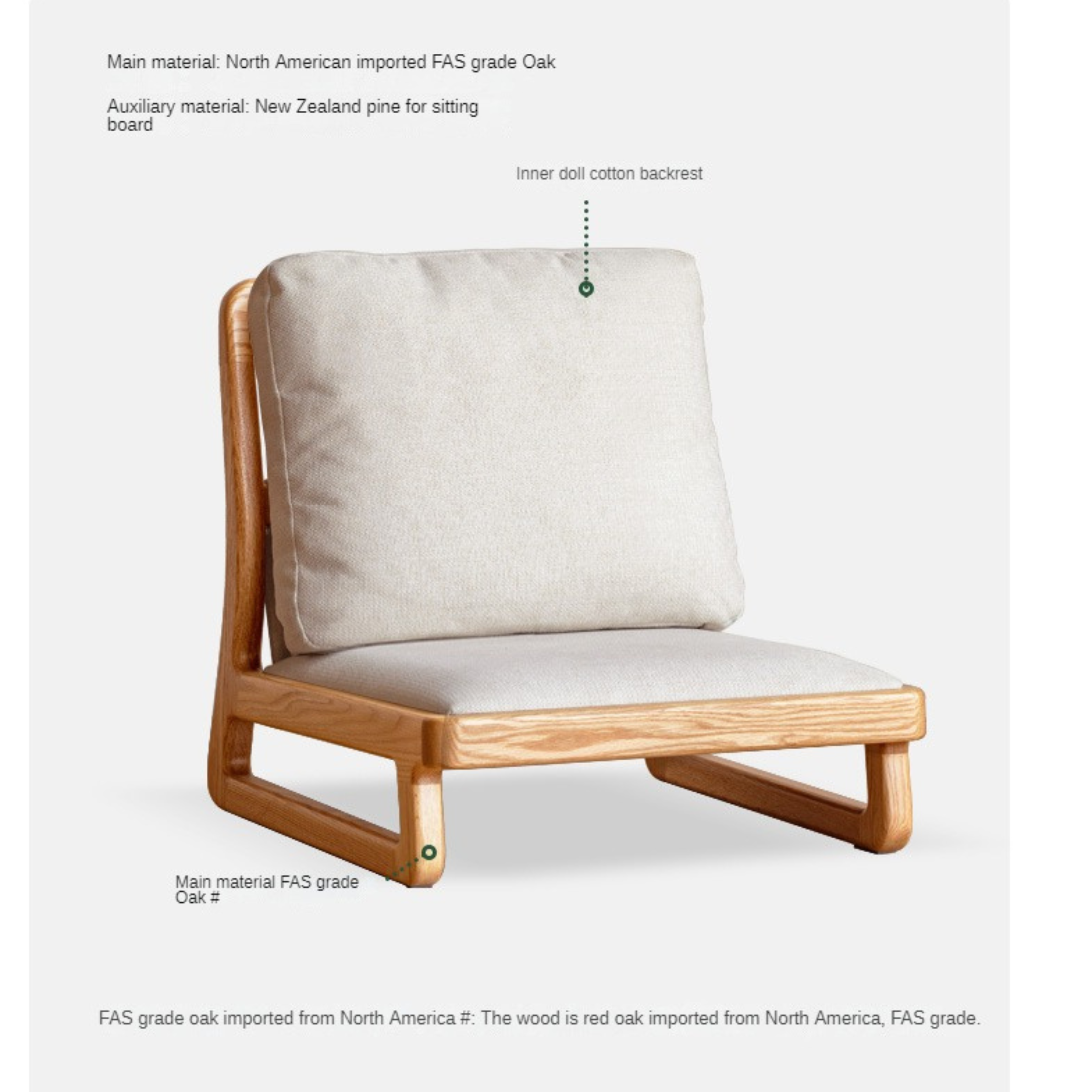 Oak Solid Wood Tatami Tea Chair Low Back - Japanese Style Floor Seating for Meditation, Tea Ceremony & Zen Decor