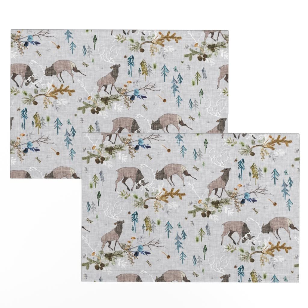 Premium Linen Cotton Canvas Placemats Set of 2 - Drone Green Blue Airplane Print Washable Table Mats for Dining Room Decor, Kitchen Table Setting & Outdoor Picnic