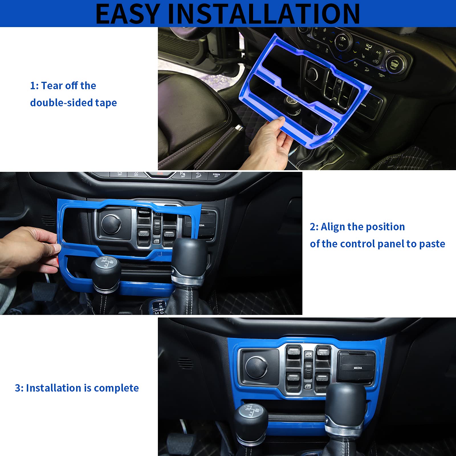 JeCar Blue Center Console Window Control Panel Trim Cover for 2018-2024 Jeep Wrangler JL JLU & Gladiator JT - Interior Accessories Upgrade for Enhanced Style & Protection - Perfect for Off-Roading & Daily Driving