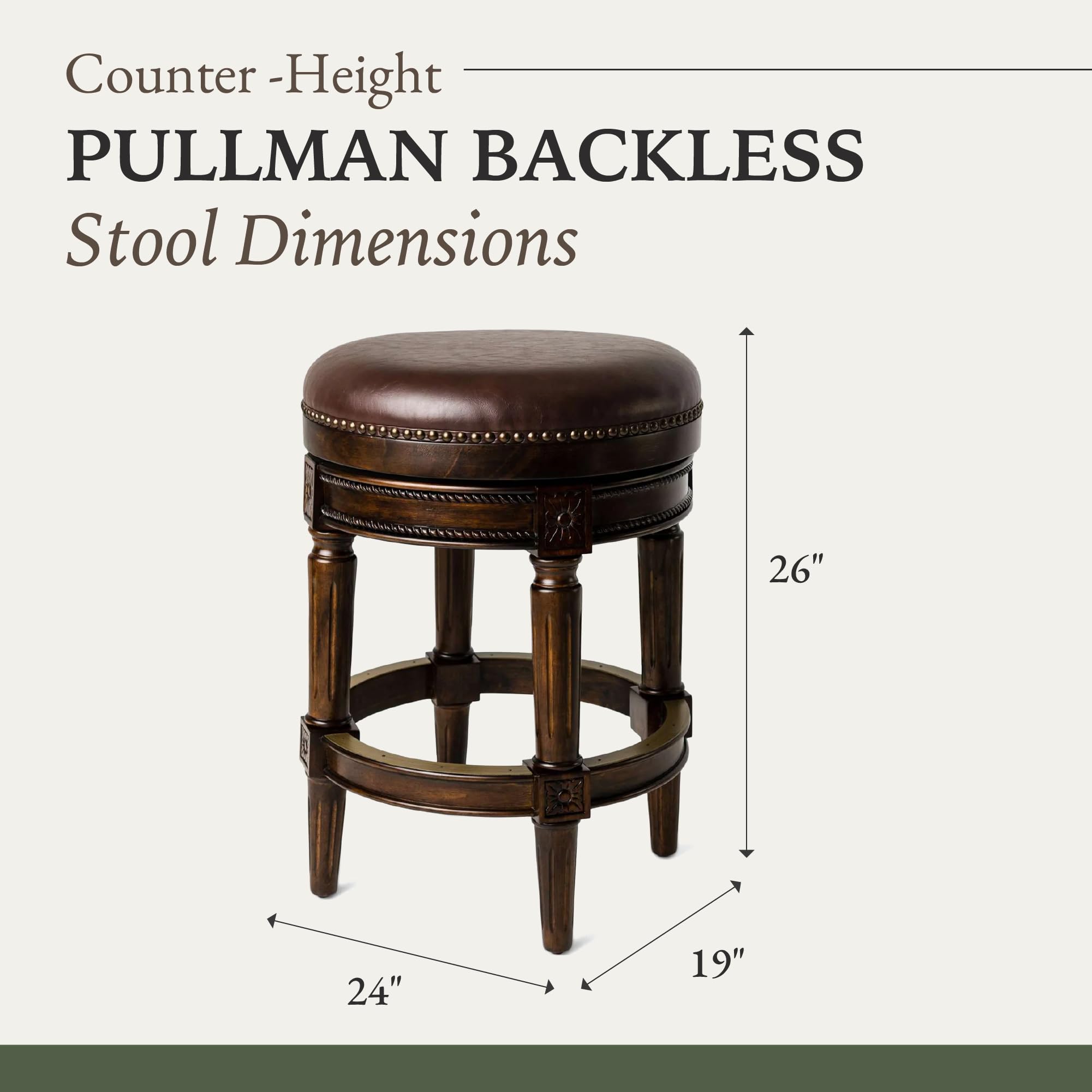 26 Inch Counter Height Bar Stool - Dark Walnut Finish with Vegan Leather Seat | Backless Upholstered Barstool for Kitchen Island, Breakfast Nook & Home Bar | Modern Tall Stools for Dining & Entertaining