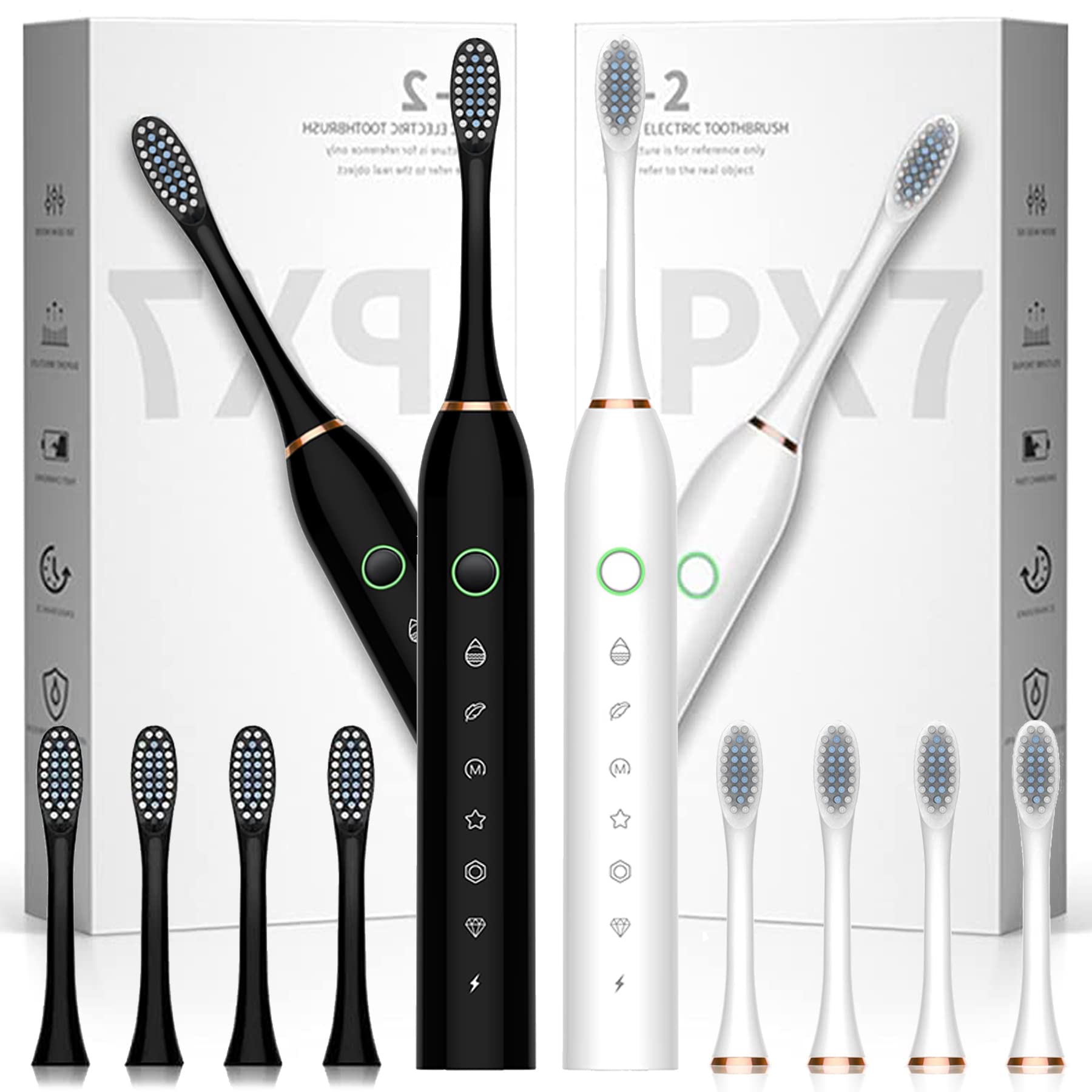 Rechargeable Electric Toothbrush for Adults - 42,000 VPM, 6 Cleaning Modes, IPX7 Waterproof with 8 Replacement Brush Heads (2 Pack) - Perfect for Travel, Home & Daily Oral Care
