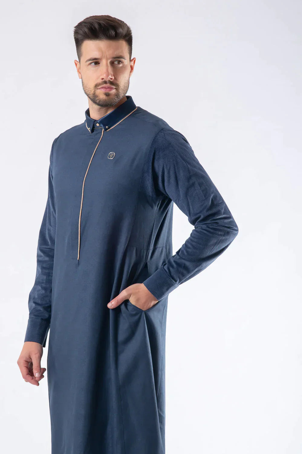 KDR2418 Al Ameer Boys Thobe Jubba - Premium Dark Denim Blue Islamic Robe for Kids | Perfect for Eid, Ramadan & Mosque Prayers