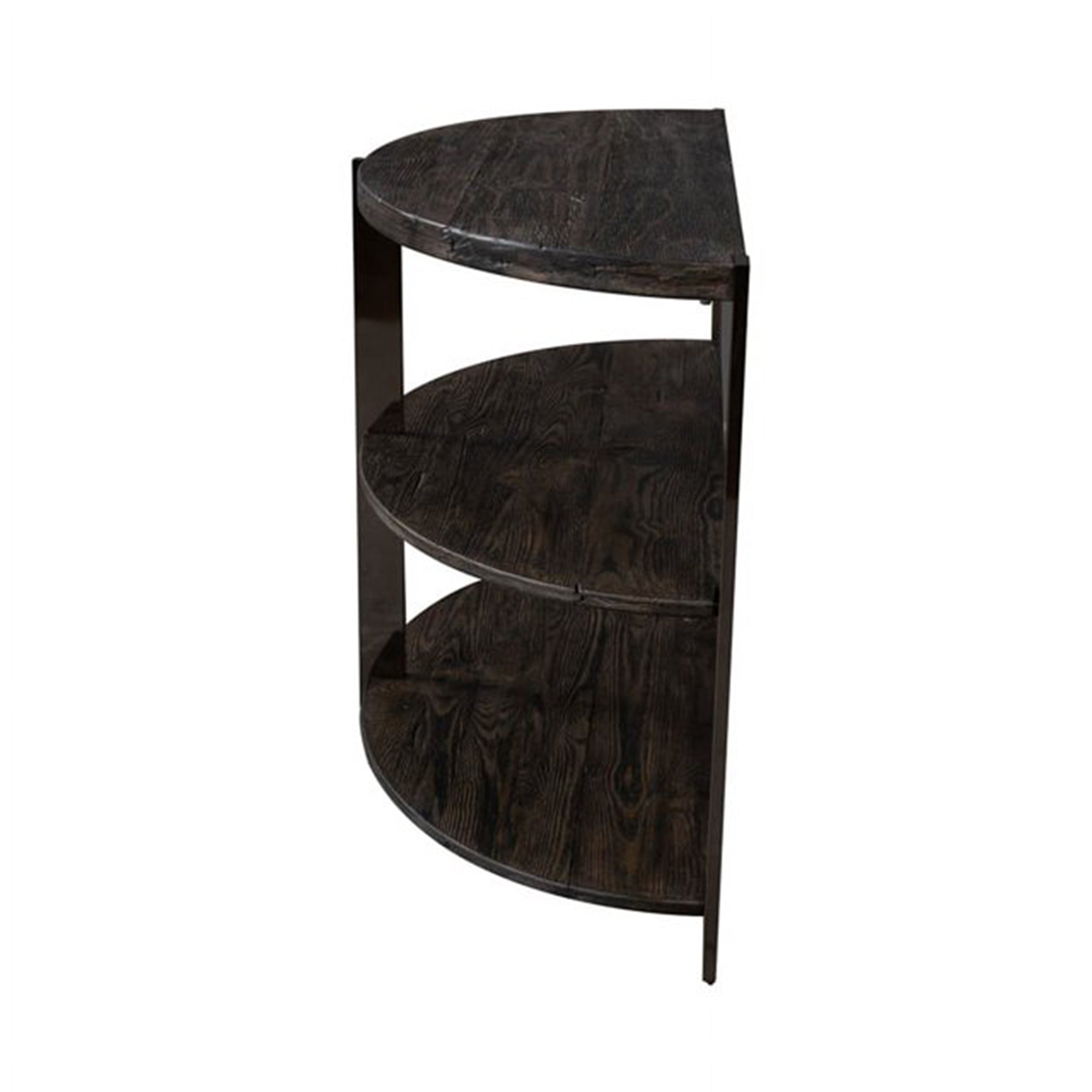 Roundhill Furniture Kalne Half Moon Console Table with 2 Open Shelves - Charcoal Gray & Chrome Plated Metal | Entryway, Living Room, Hallway Decor