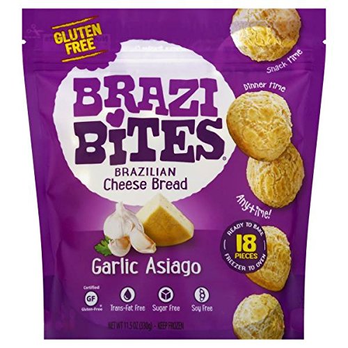Brazi Bites Gluten Free Brazilian Cheese Bread - Garlic Asiago Flavor, 11.5 Oz (12 Pack) | Authentic Pão de Queijo | Perfect for Parties, Snacking & Keto Diet
