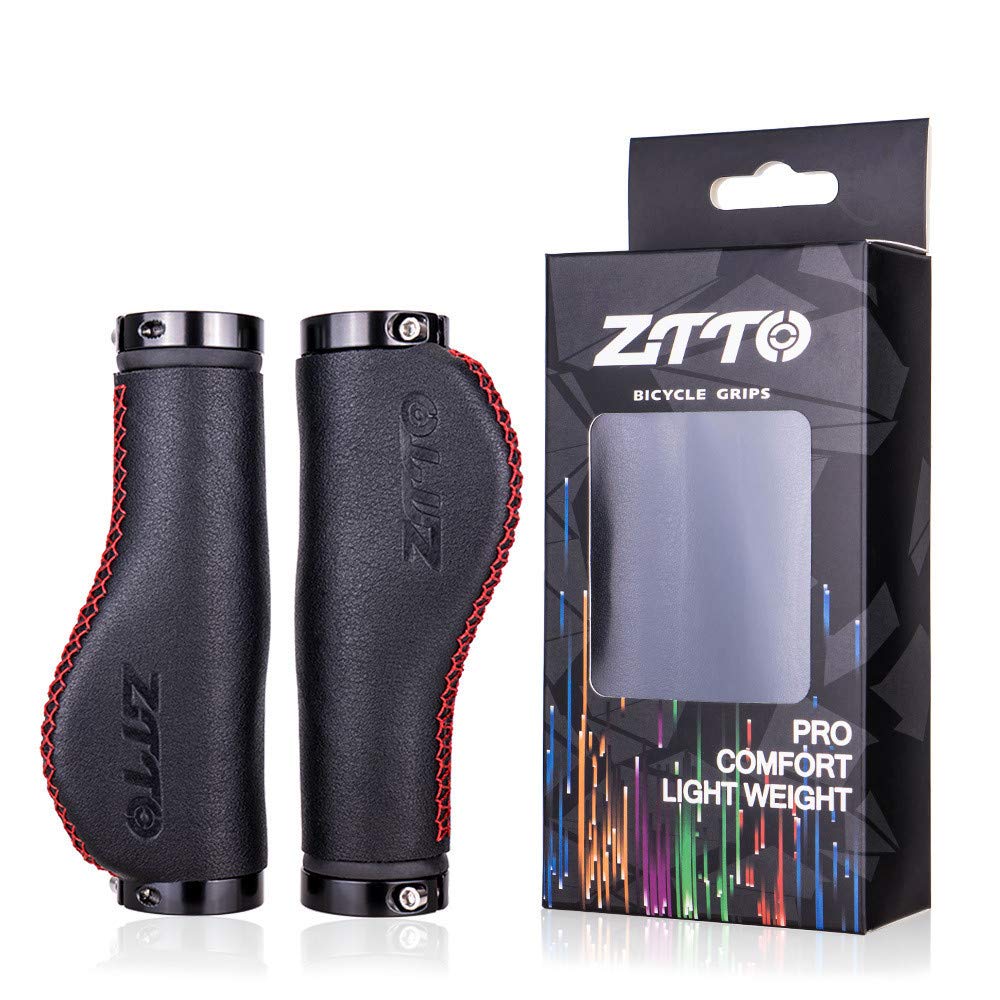 Premium PU Leather Lock-on Bicycle Handle Grips - Ergonomic Anti-Skid Design for Mountain & Road Bikes - Aluminum Locking Mechanism for Secure Ride - Ideal for Commuting, Cycling & Outdoor Adventures