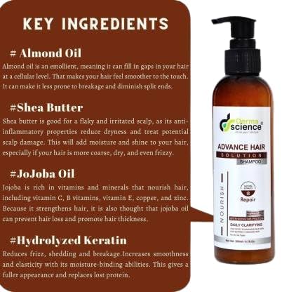 Derma Science Advance Hair Solution Shampoo - Paraben & Sulfate Free with Keratin Protein for Hair Growth & Repair (200ml) - Best for Dry, Damaged Hair & Scalp Care at Home