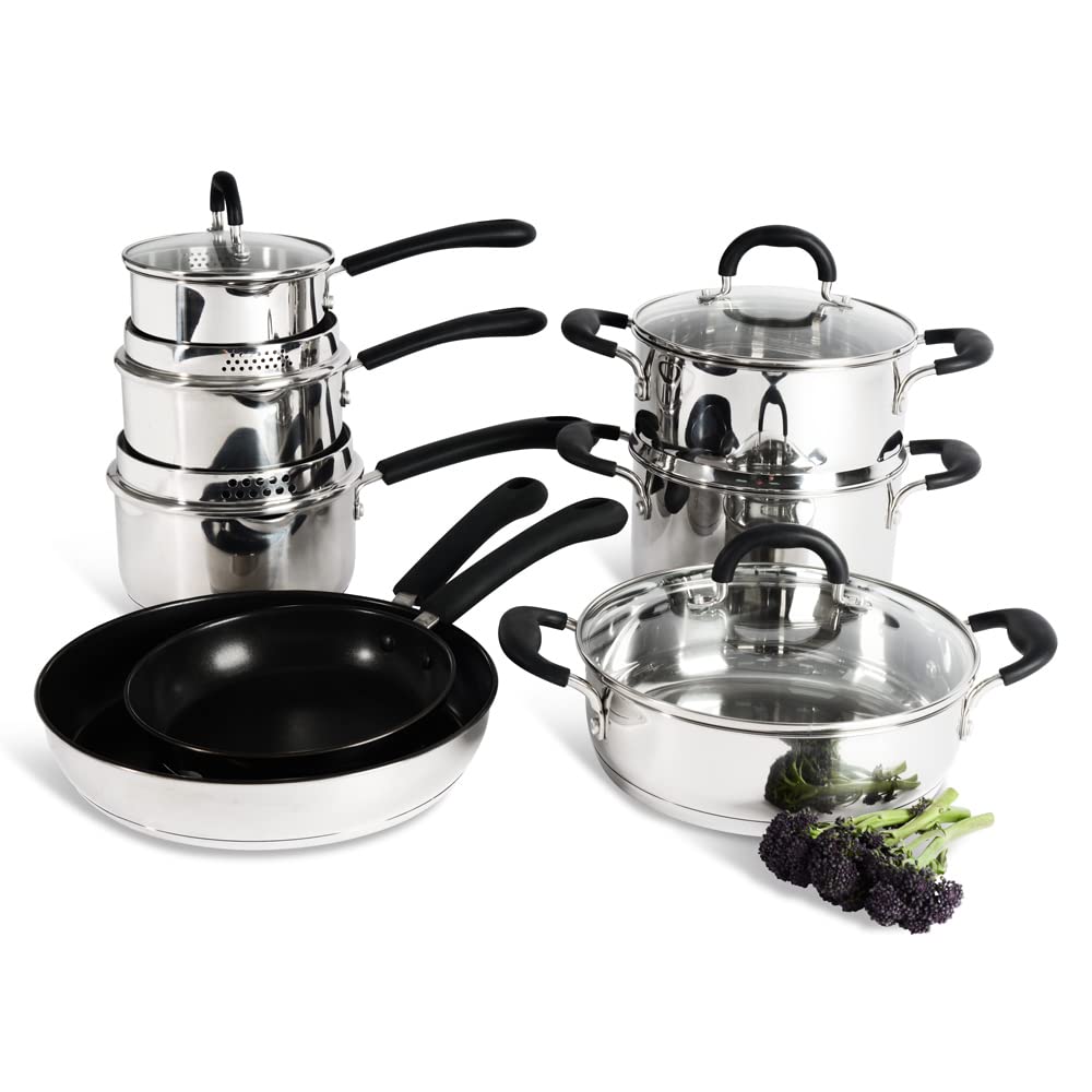 Premium 8-Piece Stainless Steel Cookware Set for Induction Stoves - ProCook Gourmet Pots & Pans with Tempered Glass Lids & Ergonomic Cool-Touch Handles - Perfect for Home Chefs, Professional Kitchens & Everyday Cooking
