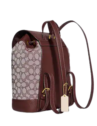 Coach Dempsey Drawstring Backpack - Signature Jacquard Fabric with Coach Patch & Stripe Design - Perfect for School, Travel & Everyday Use