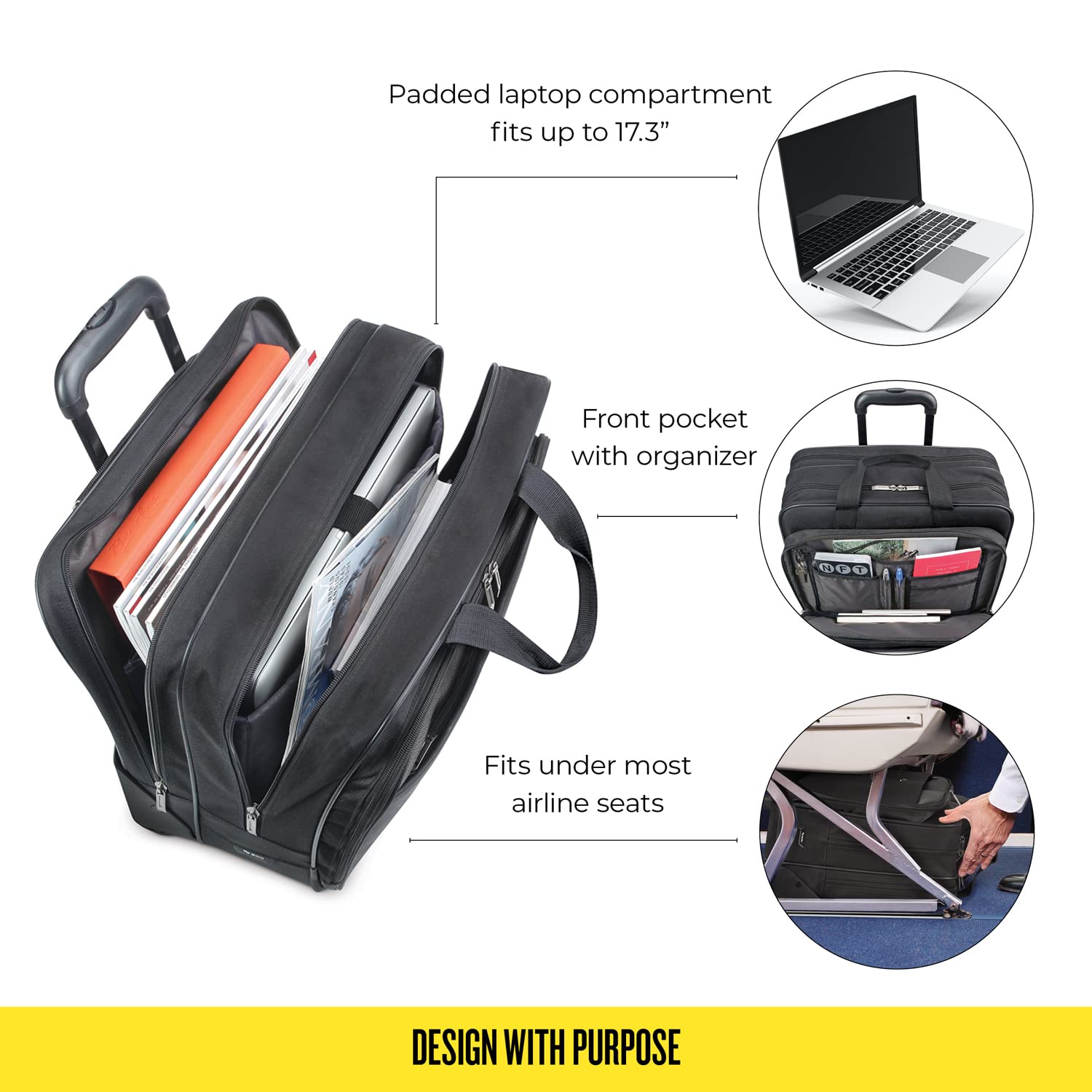 Solo New York Empire Rolling Laptop Bag for Women & Men - 17.3 Inch Rolling Briefcase with Wheels, Business Travel Carry On Luggage - Black (CLS910-4) | Perfect for Airplane, Office & Commuting