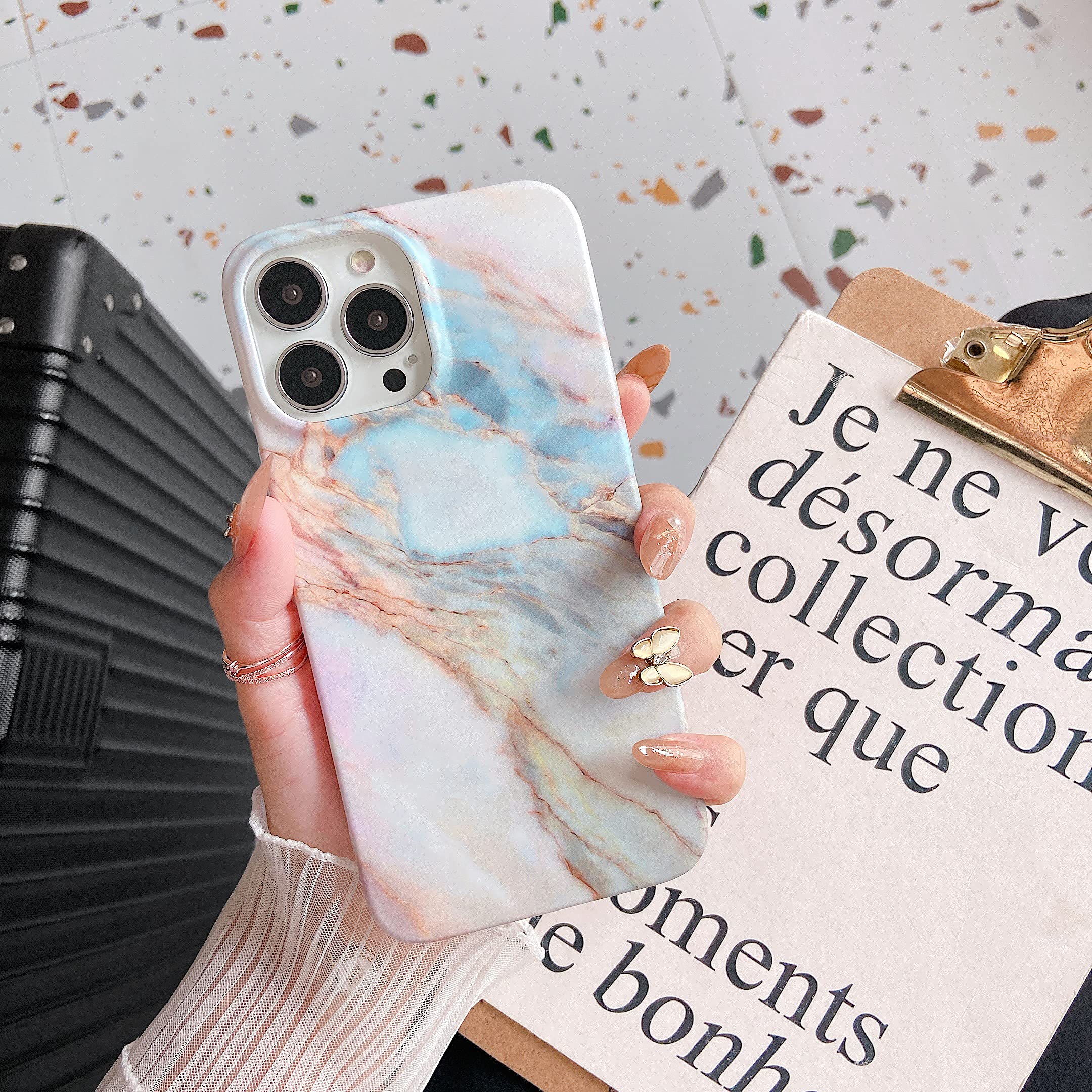 Cute Pink Marble Slim Soft Silicone Gel Case for iPhone 13 Pro Max (6.7 Inch) - Girly Protective Phone Cover for Women & Girls | Perfect for Everyday Use, Work, and Travel