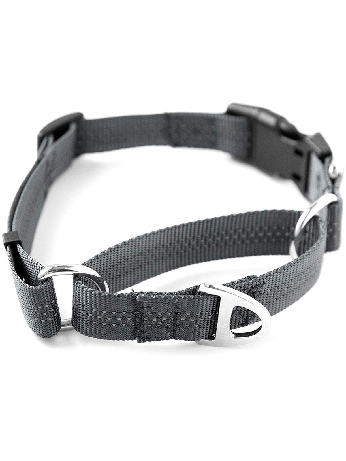 Durable Mighty Paw Martingale Nylon Dog Training Collar - Safe Choke Collar with Reflective Stitching for Night Visibility - Adjustable Cinch for Controlled Training - Grey Large Size - Perfect for Obedience Training, Walking & Outdoor Adventures