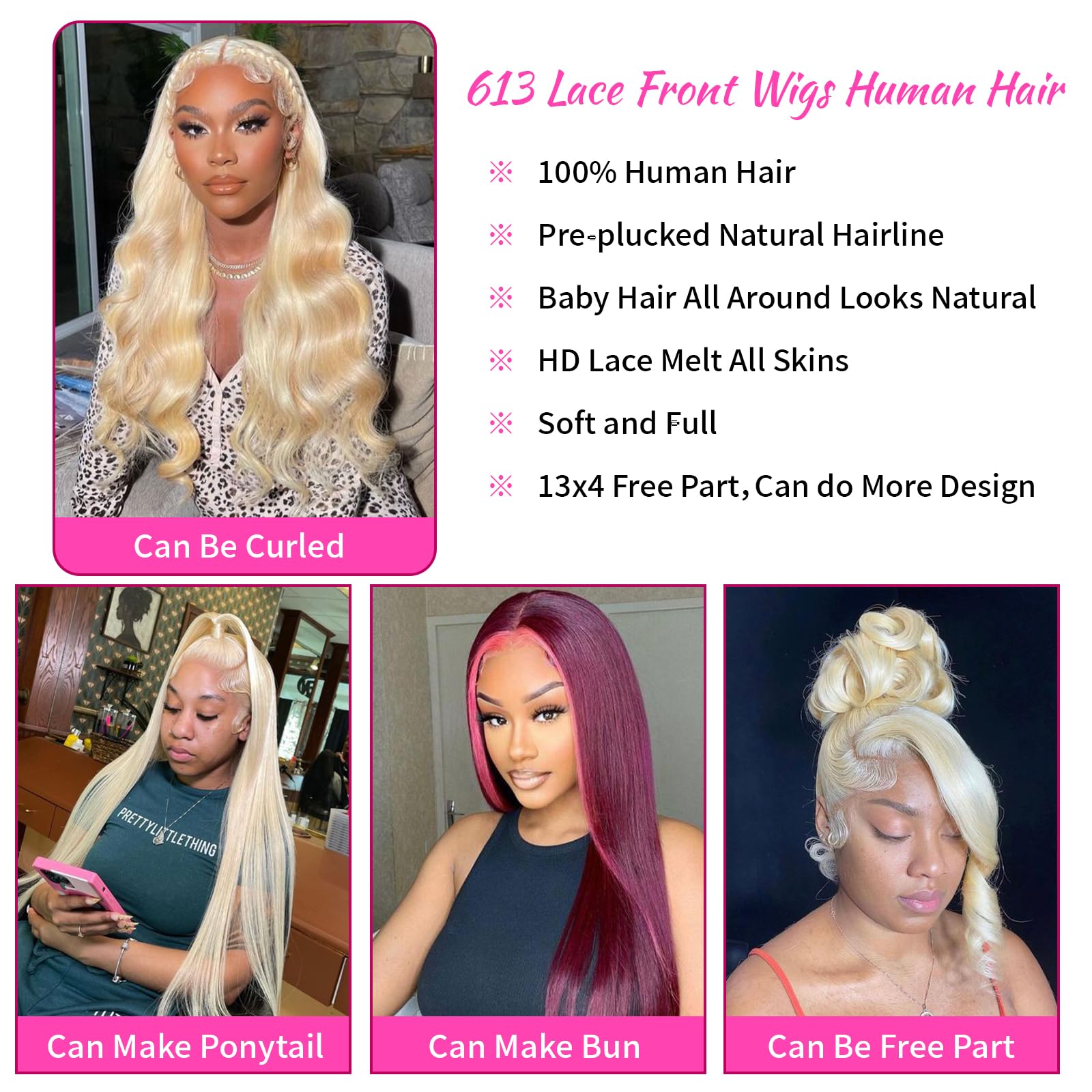 613 Blonde HD Lace Front Wig Human Hair 13x4 Pre-Plucked with Baby Hair 180% Density Straight Lace Frontal Wig for Black Women - 32 Inch | Perfect for Daily Wear, Cosplay & Special Occasions