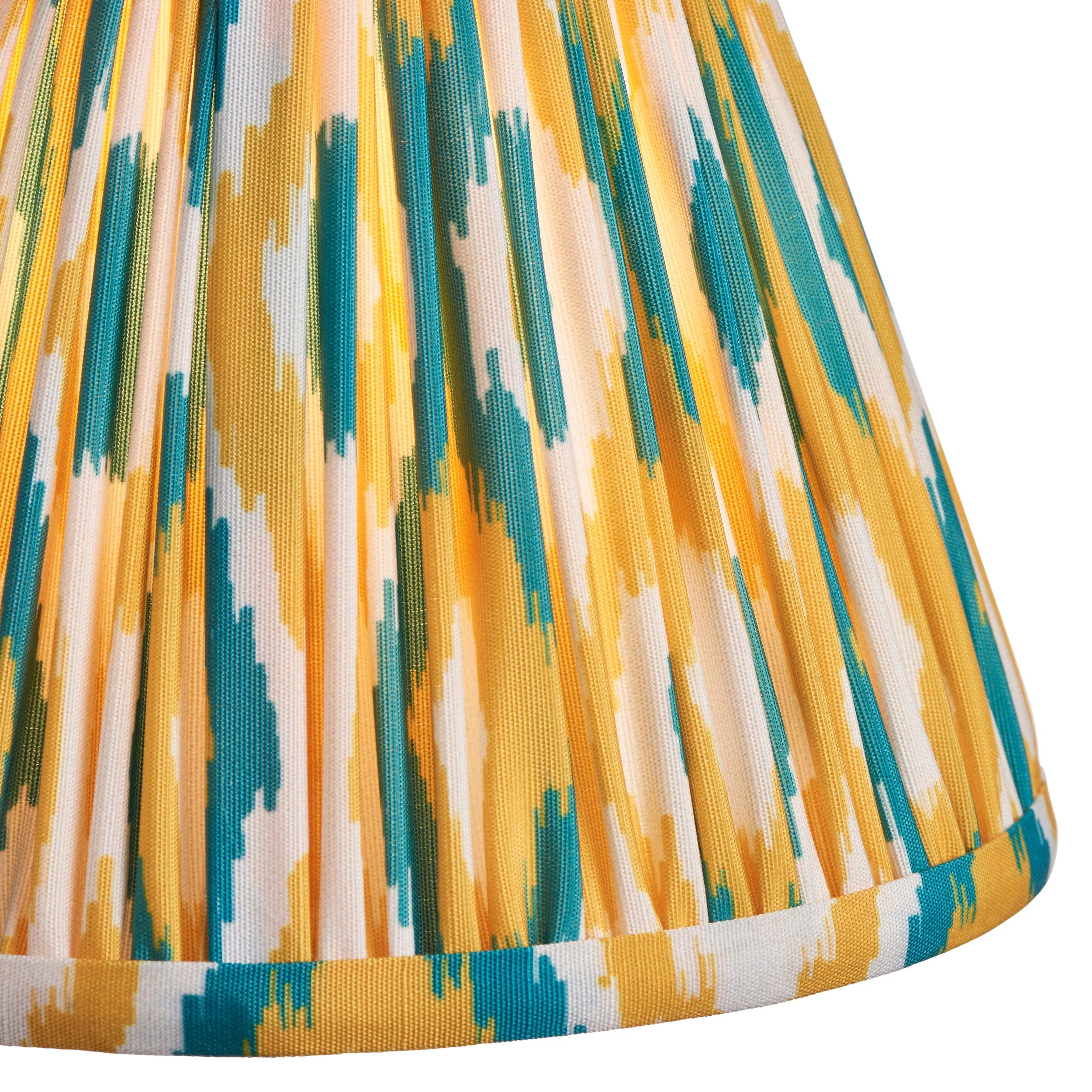 Chester Large Brass Ceiling Pendant Light with Yellow & Jade Ikat 16cm Shades - Vintage Industrial Lighting for Dining Room, Kitchen Island, or Entryway