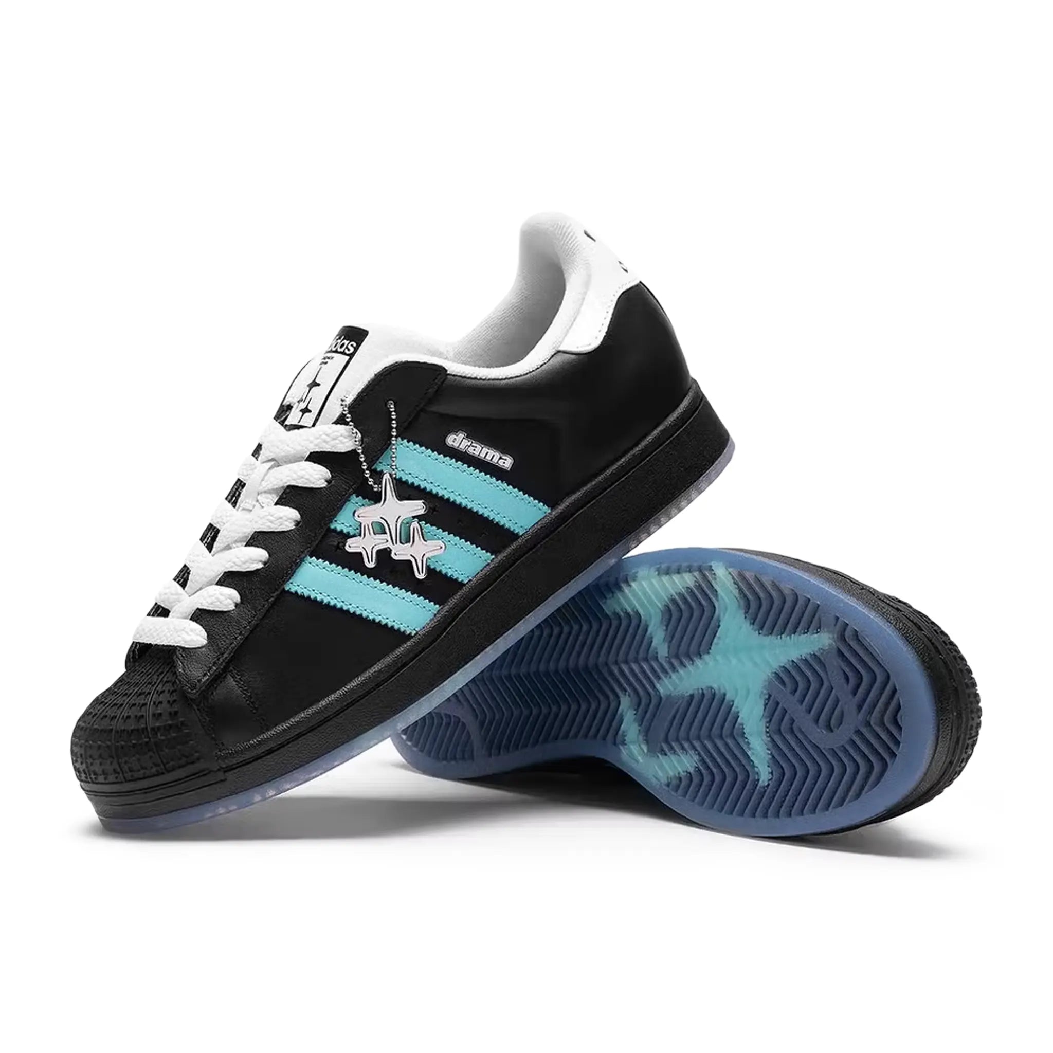 Adidas Superstar II Sneakers - Black & Metrolink Blue | Drama Call Collaboration | Casual & Streetwear Fashion Shoes for Men & Women | Perfect for Everyday Wear & Urban Style