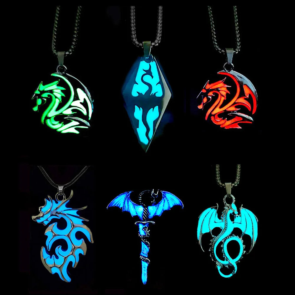 Luminous Alloy Dragon Pendant Necklace - Glow in the Dark Fantasy Jewelry for Cosplay, Gift Giving & Gothic Fashion Accessories