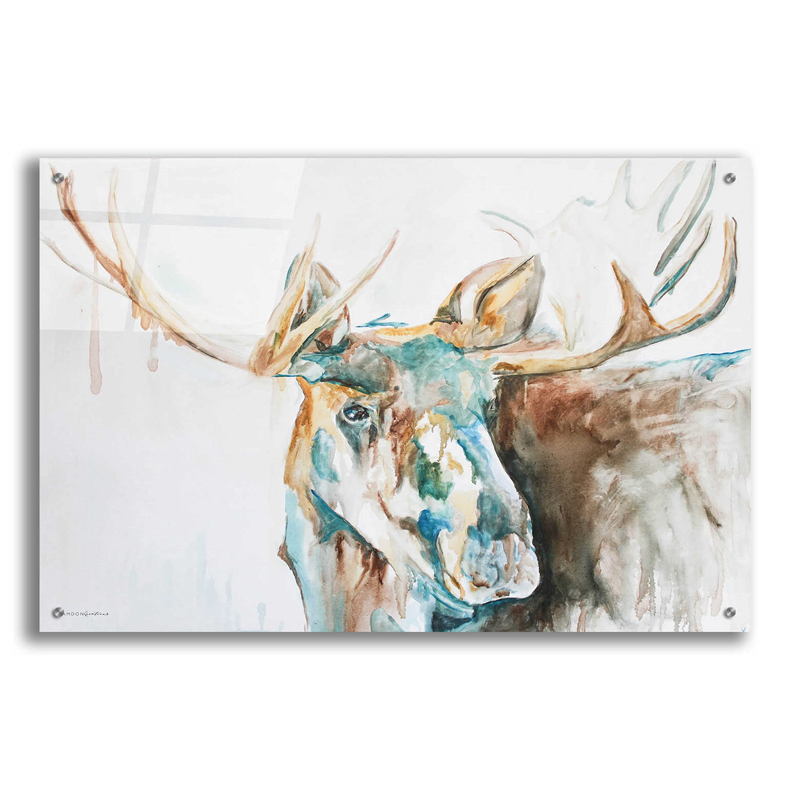Epic Art 'Water Moose' by Kamdon Kreations - 36x24 Inch Acrylic Glass Wall Decor - Modern Wildlife Painting for Living Room, Office & Cabin Decor