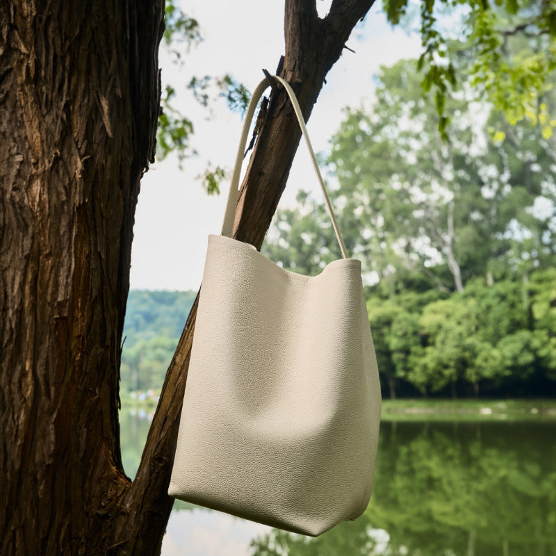 Genuine Leather Large Capacity One Shoulder Bucket Bag for Women - Stylish & Spacious Crossbody Purse for Work, Travel & Everyday Use