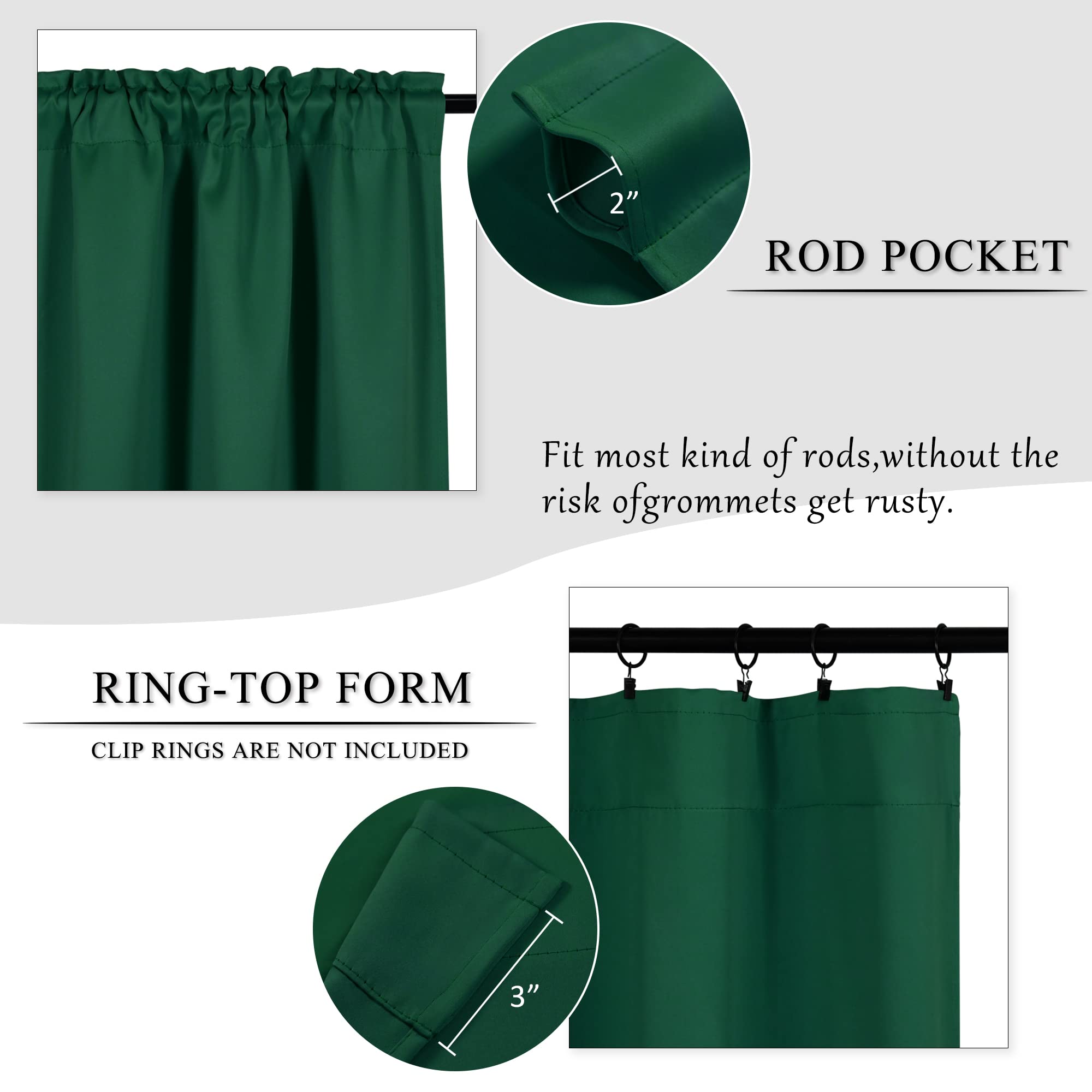 45 Inch Deep Green Blackout Thermal Insulated Curtains for Small Windows - 2 Panels Set (29W x 45L Inches, Hunter Green) - Perfect for Living Room, Bedroom & Narrow Windows - Blocks Light, Saves Energy & Enhances Privacy