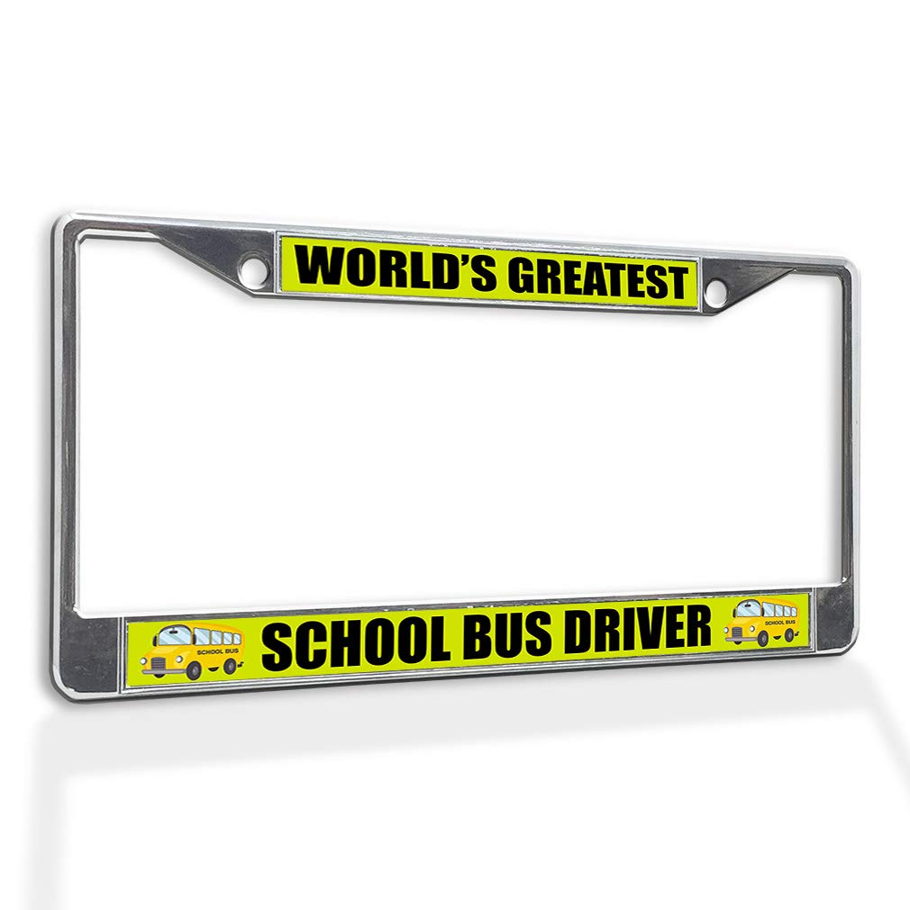 World's Greatest School Bus Driver Metal License Plate Frame - Weatherproof Chrome Car Accessory with 2 Solid Holes | Perfect for School Bus Drivers, Teachers & Transportation Professionals