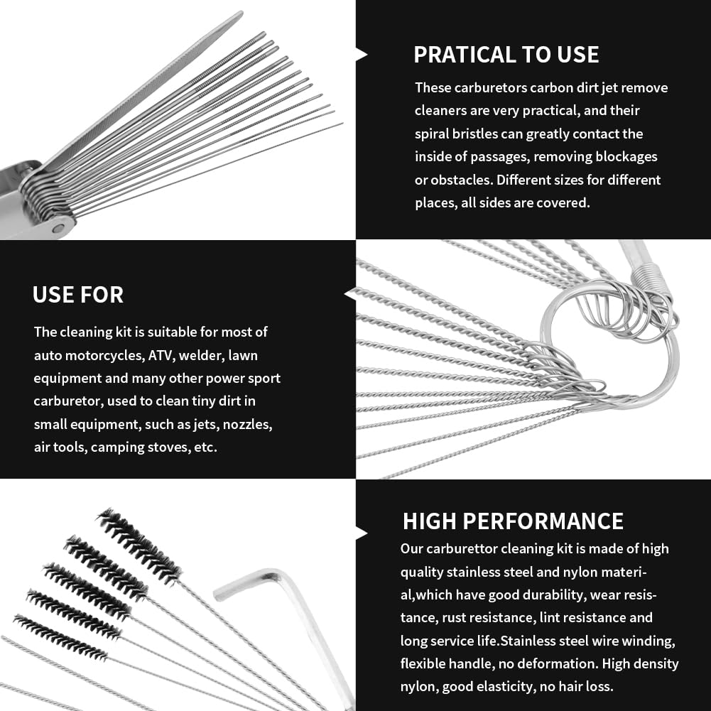 16-Piece Carburetor & Airbrush Cleaning Kit - Wire Torch Tip Cleaner Tools for Motorcycle, Moped & Welding - Durable Carbon Cleaning Brushes for Spray Guns & Small Engine Maintenance (Black) - Perfect for DIY Auto Repair & Welding Equipment Maintenance