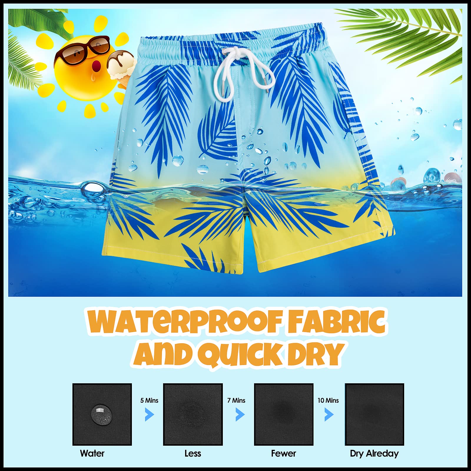 **Boys Quick Dry Swim Trunks with Boxer Brief Liner - UPF 50+ Bathing Suit for Beach, Pool & Water Sports**    **Perfect for Swimming, Surfing, and Summer Outdoor Activities**