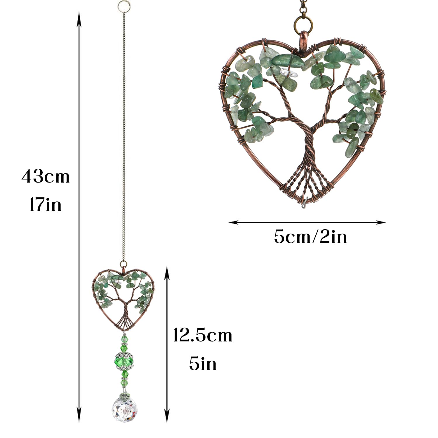 H&D HYALINE & DORA Tree of Life Car Rearview Mirror Hanging Ornament - Feng Shui Suncatcher Pendant for Good Luck & Protection (Green) | Perfect for Car Interior Decor, Spiritual Gift & Positive Energy