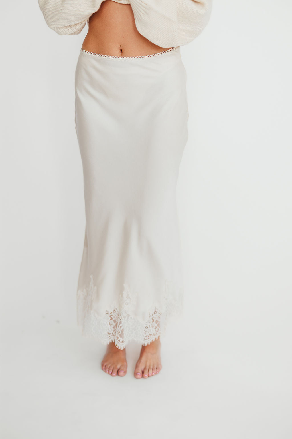 Isabelle French Lace Midi Skirt in Ivory - Elegant Floral Pattern, High Waist A-Line Skirt for Women | Perfect for Weddings, Parties & Date Nights