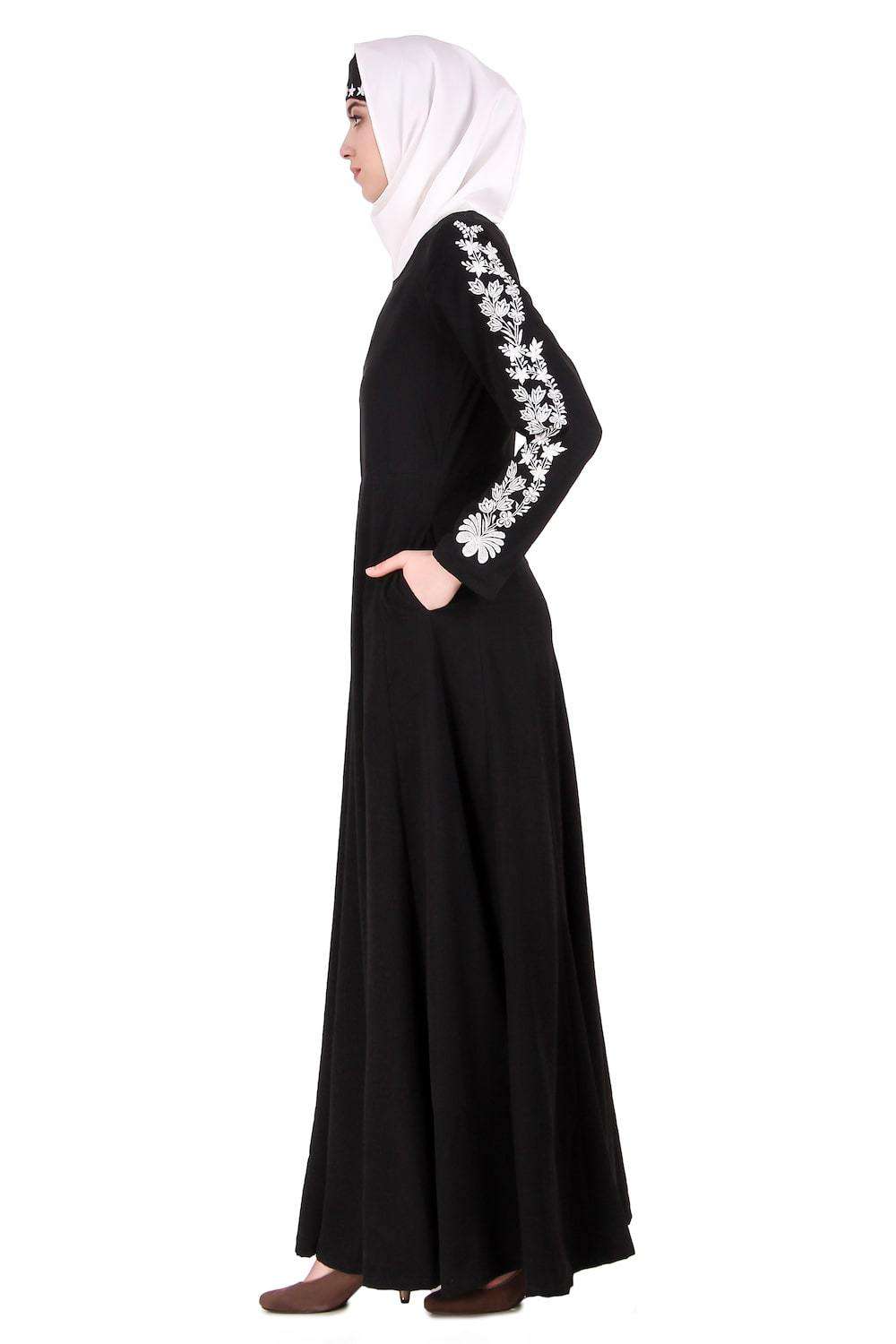 Elegant Floral Embellished Sleeve Anarkali Abaya Dress for Women - Modest Islamic Fashion for Eid, Wedding & Special Occasions
