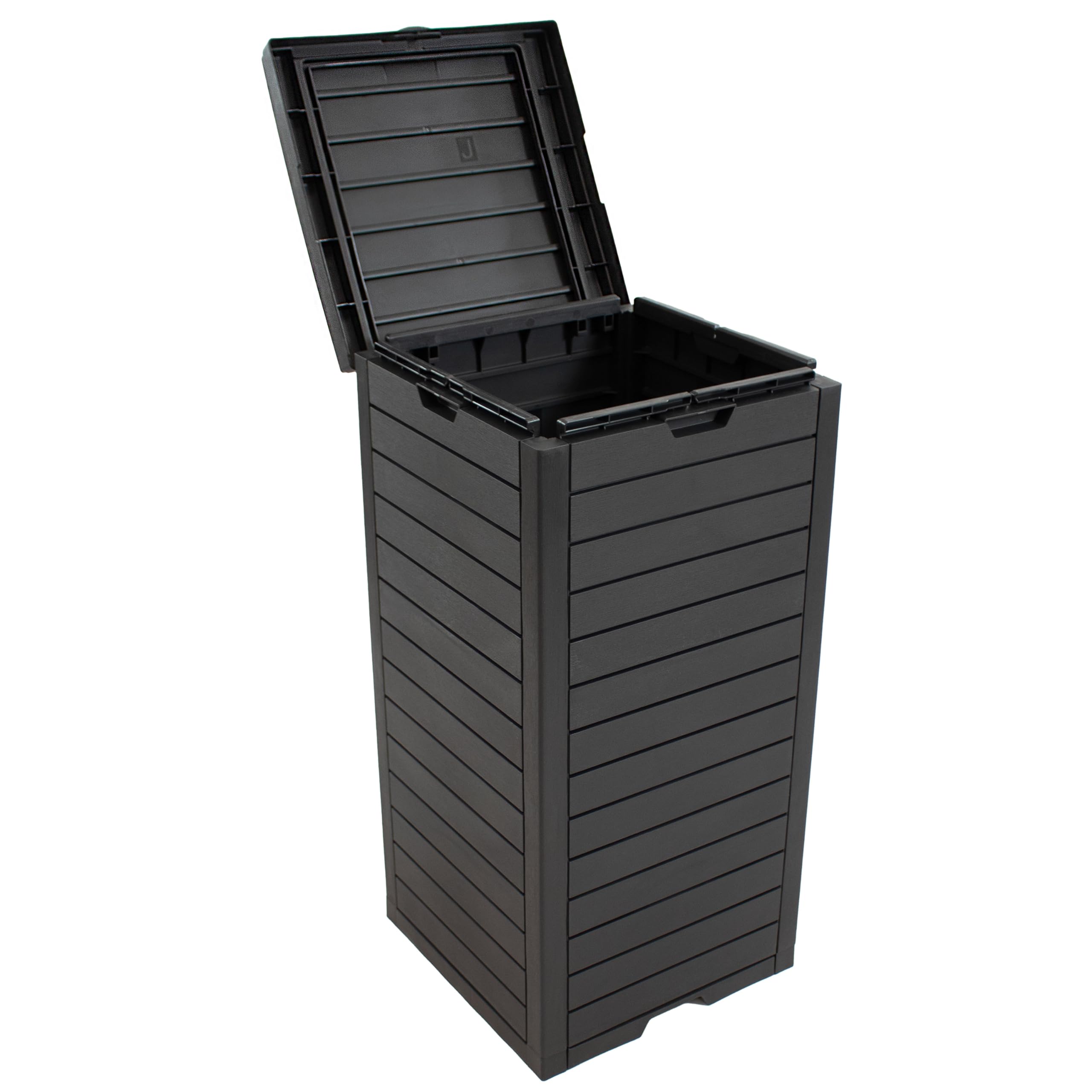 Sunnydaze 39-Gallon Outdoor Trash Can with Lid & Built-in Drip Tray - Weatherproof Resin Garbage Bin for Patio, Deck, Backyard & Garden - Black