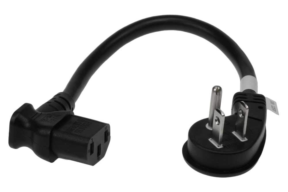 10ft Low Profile Right Angle NEMA 5-15P to C13 Power Cord - 18AWG SJT Heavy-Duty 10A 125V - Perfect for Home Office, Gaming PC & Server Rack Cable Management