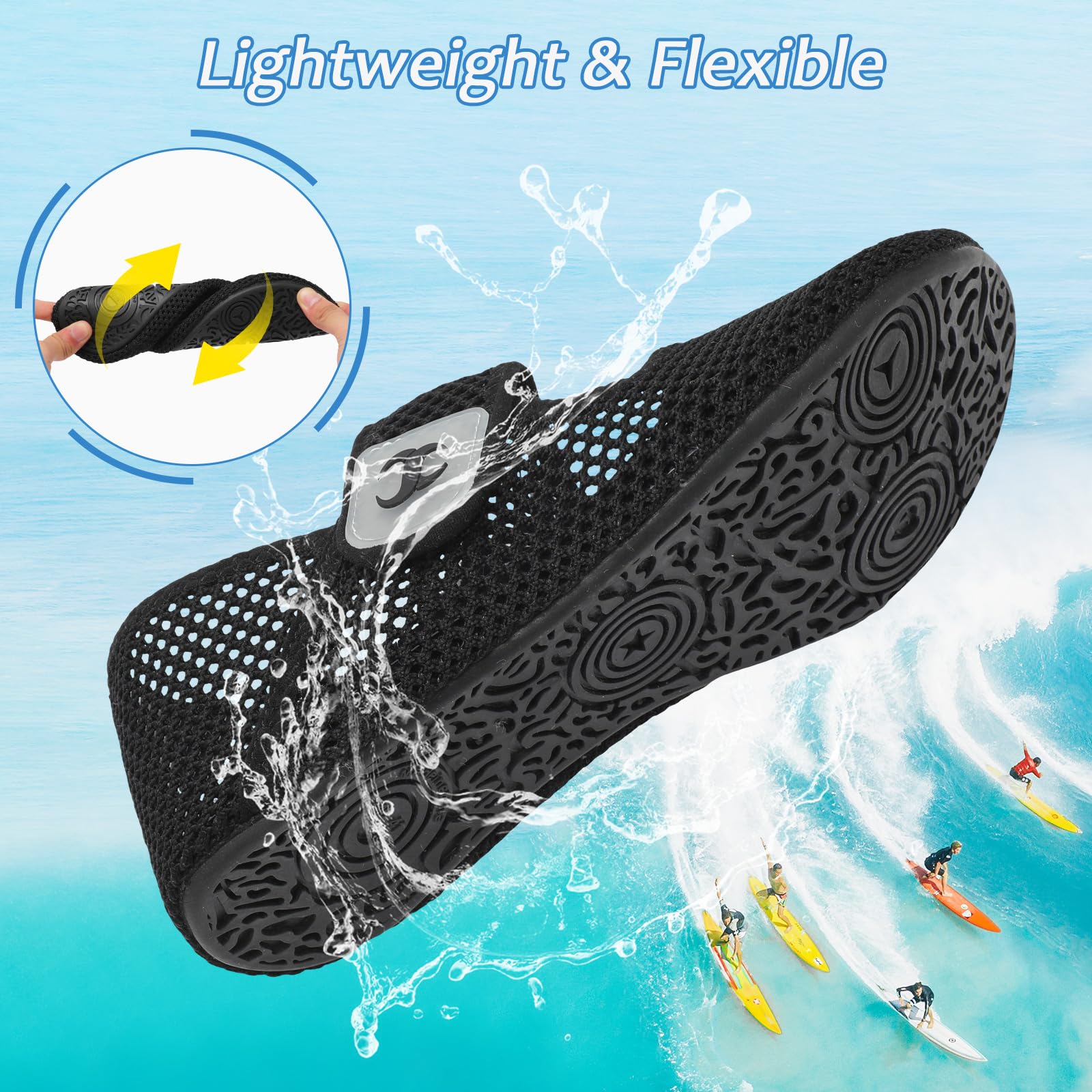 **Women's & Men's Quick-Dry Water Shoes - Barefoot Beach Swim Aqua Socks for Pool, River & Sea - Summer Wide Slide Sandals for Swimming, Surfing & Outdoor Adventures**