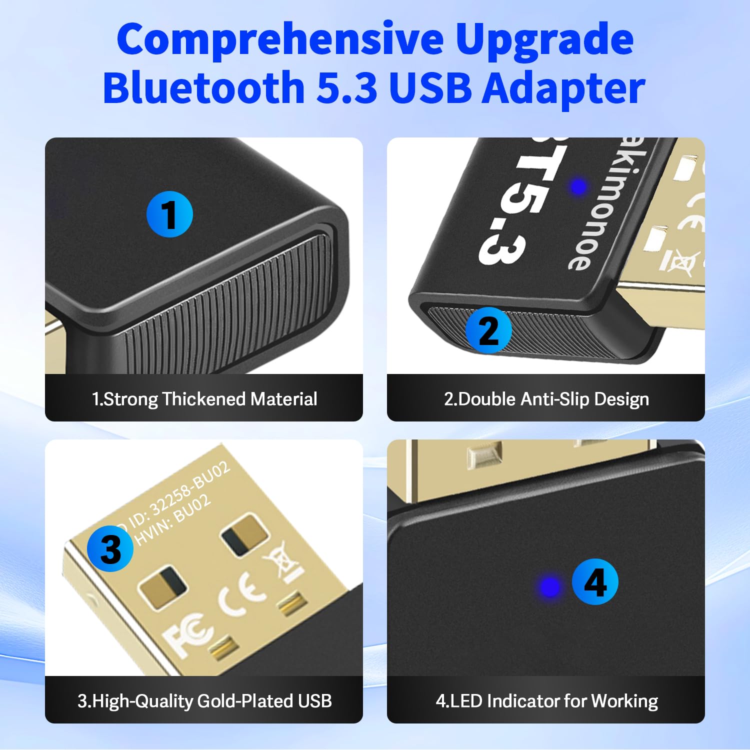 Latest Bluetooth 5.3 Adapter for PC & Laptop - Wireless USB Dongle for Windows 11/10/8.1 - Plug & Play Bluetooth Transmitter for Headphones, Speakers, Keyboard, Mouse & Printers - Perfect for Home Office, Gaming & Streaming