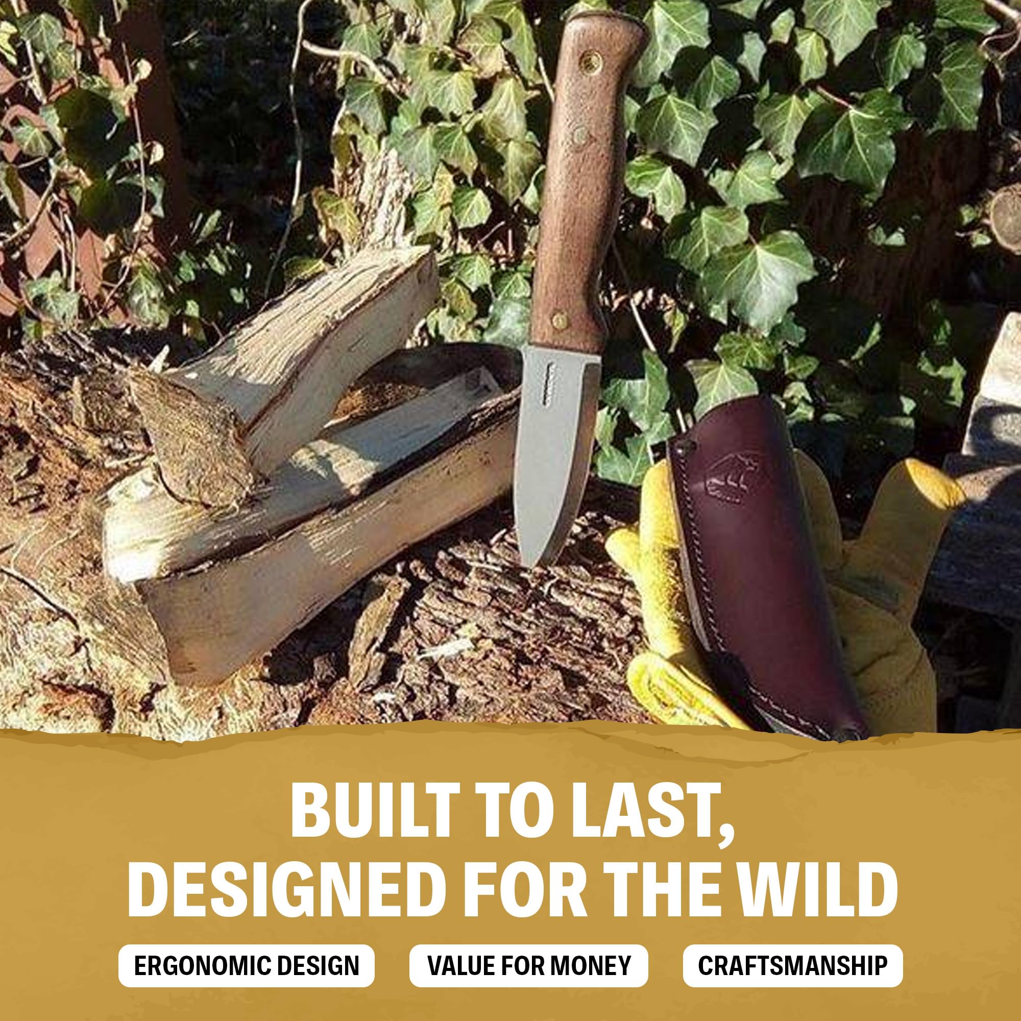 Condor Bushlore Knife - Premium Bushcraft Survival Knife with 1075 High Carbon Steel Blade & Walnut Handle - Scandi Grind Fixed Blade Knife (4.3