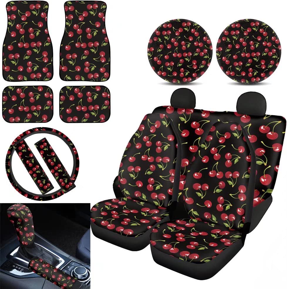 YoungerBaby Universal Car Seat Covers & Floor Mats Set - Front & Back Seat Protectors, Steering Wheel Cover, Seat Belt Covers & Cup Holder Coasters - Fits Most Vehicles - Perfect for Family Road Trips, Daily Commuting & Pet Protection