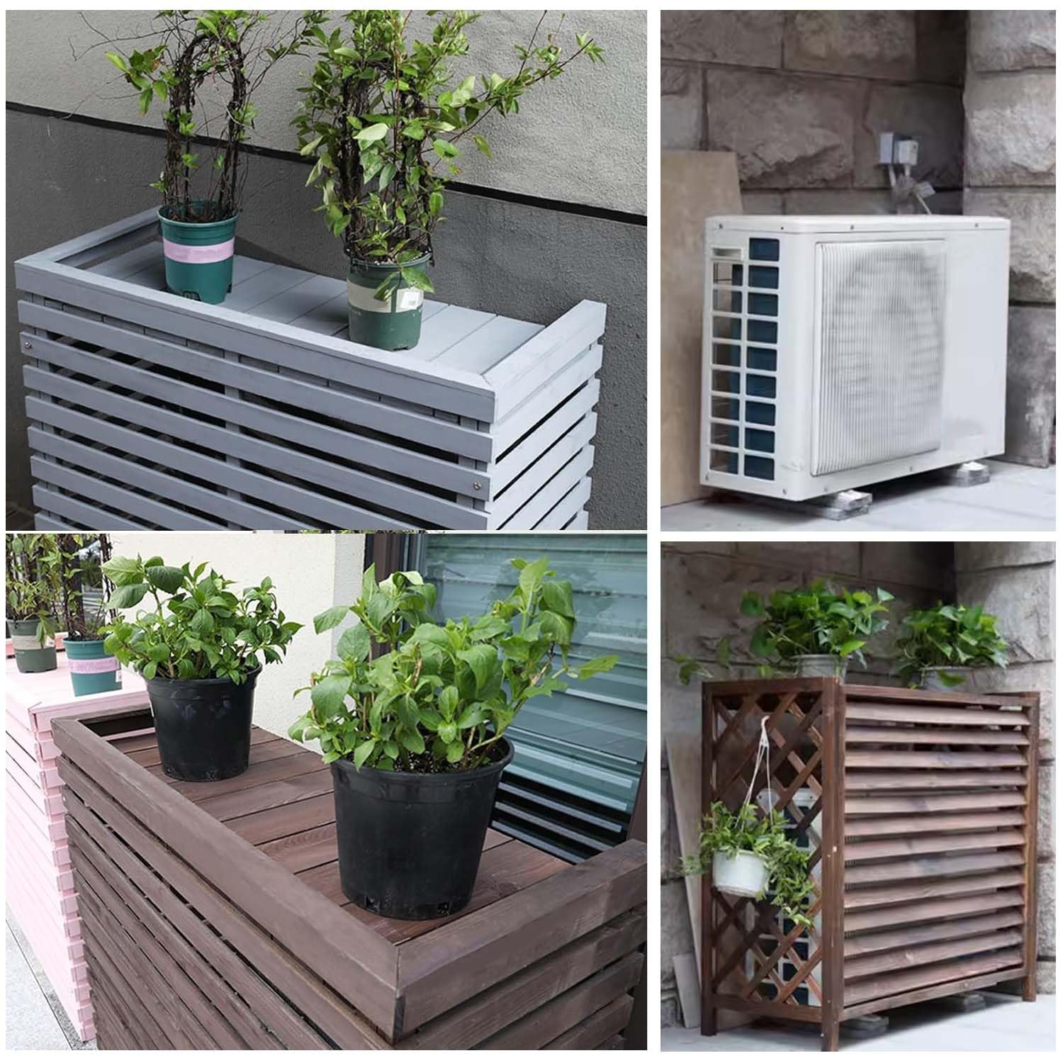 Decorative Wooden Air Conditioner Cover for Outdoor AC Units - Plant Stand with Top Cover, Noise Reduction - Perfect for Patio, Garden, and Backyard Decoration