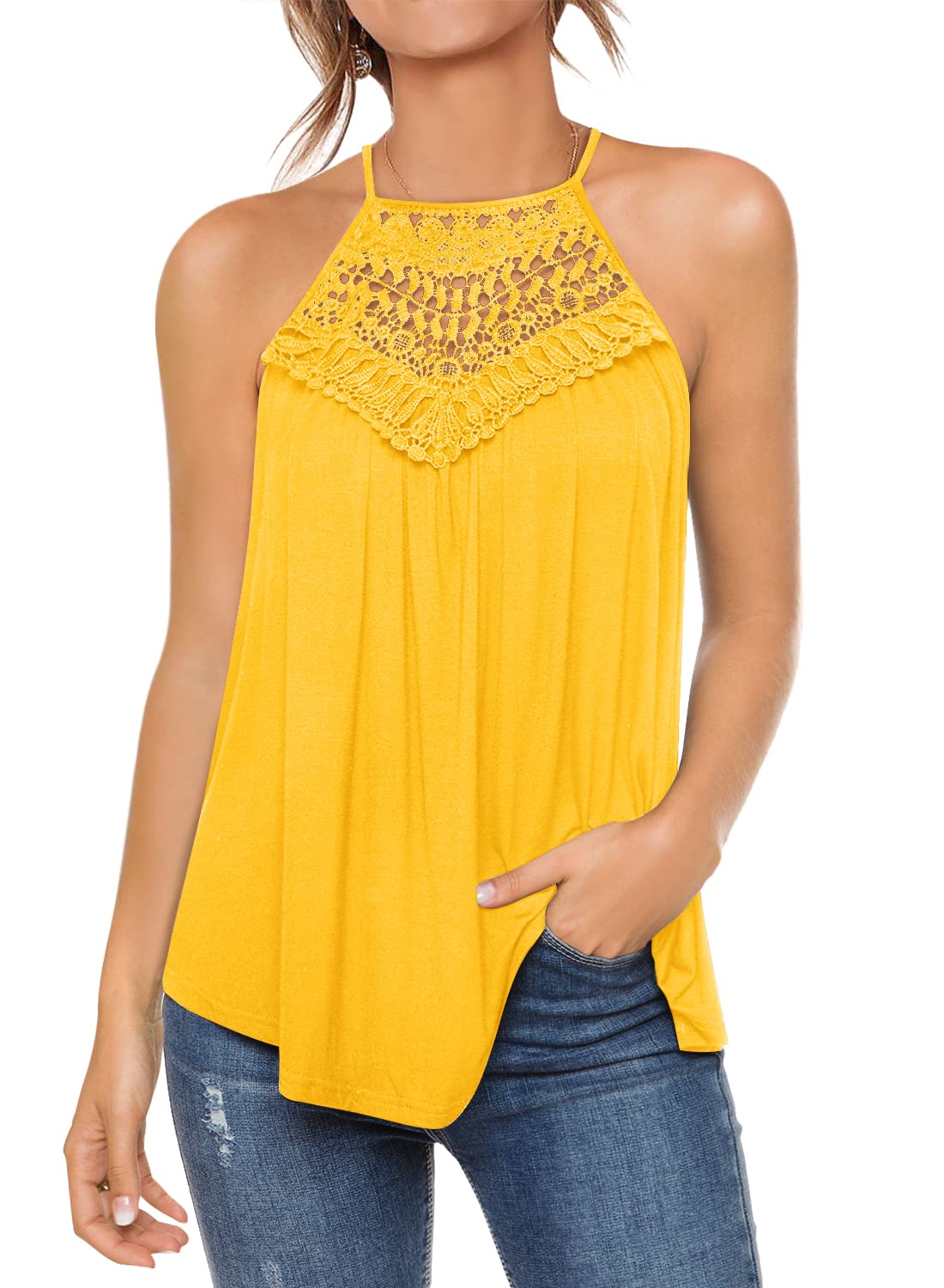 MIHOLL Women's Summer Casual Sleeveless Lace Flowy Loose Tank Top - Breathable Comfort for Beach, Vacation & Everyday Wear
